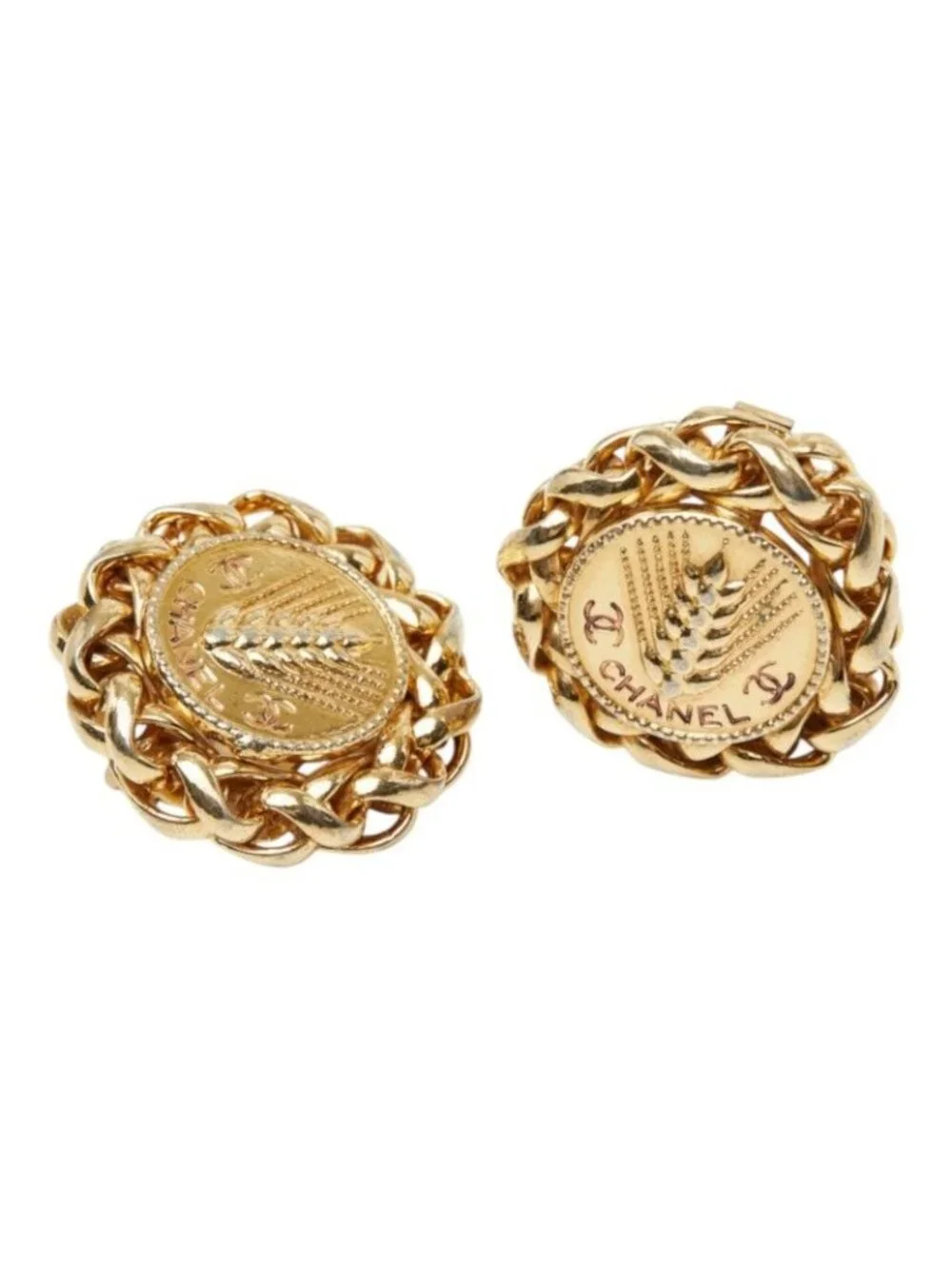 Chanel CC Logo Rice Motif Earrings Ear Clip Gold Plated